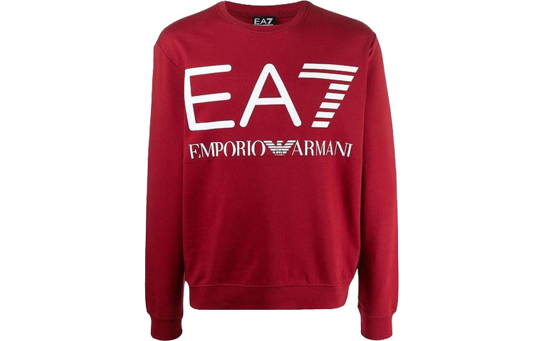 Emporio Armani SS22 Red Classic Logo Crewneck Cotton Sweatshirt Long Sleeve 6KPM68-PJBWZ-1459