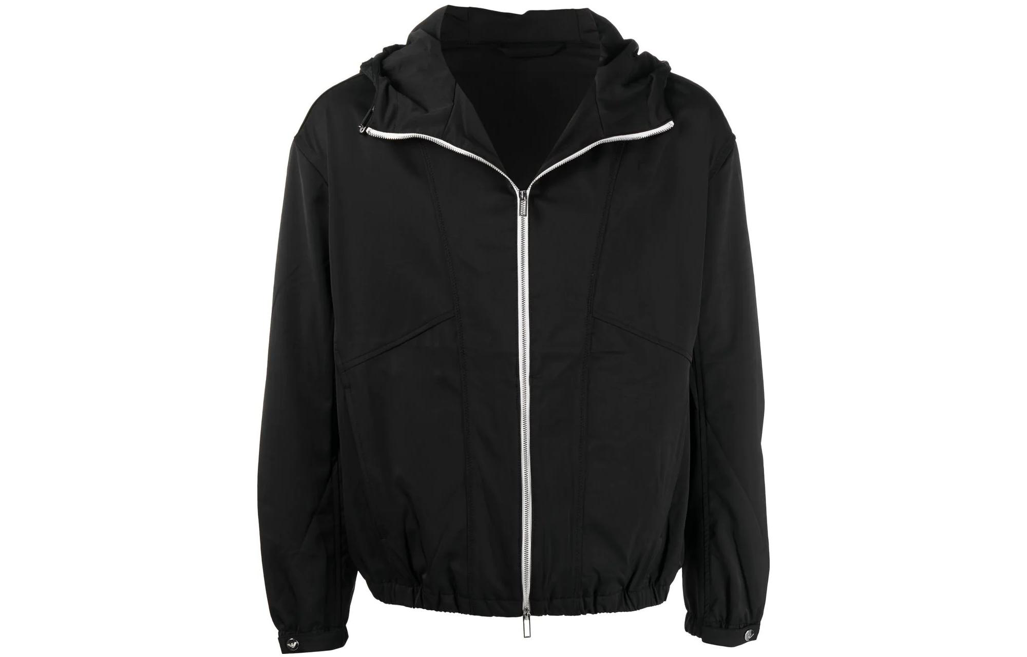 Emporio Armani SS22 Solid Color Zip Hoodie Jacket Black 3L1BC01-NANZ-0999