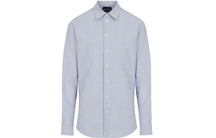 Emporio Armani SS22 Striped Seersucker Long Sleeve Shirt Blue () I1SM0L-I11F6-021