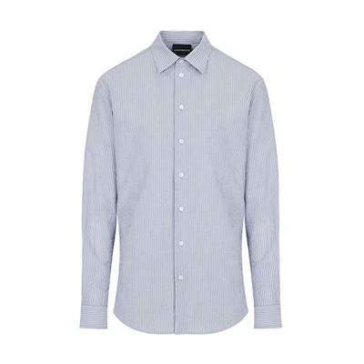Emporio Armani SS22 Striped Seersucker Long Sleeve Shirt Blue () I1SM0L-I11F6-021