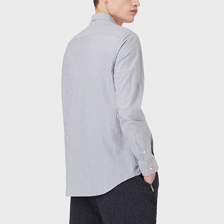 Purchase Emporio Armani SS22 Kemeja Garis Seersucker Lengan Panjang Biru I1SM0L-I11F6-021