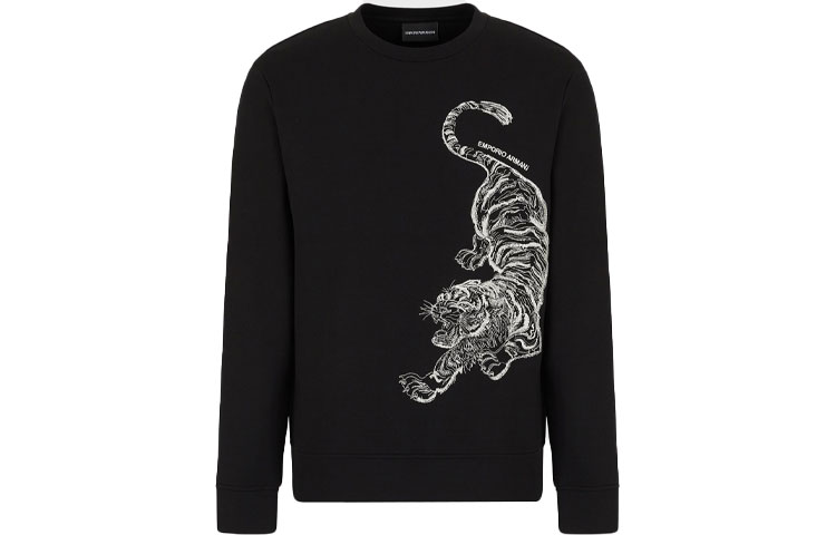 Emporio Armani SS22 Tiger Print Crewneck Sweatshirt Black Men’s Lunar New Year Edition 3L1MCE-1JHSZ-0999
