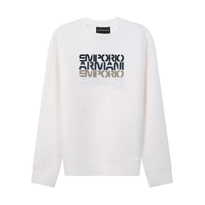 Emporio Armani SS22 Vanilla White Cotton Logo Crewneck Sweatshirt 3L1MCB-1JHSZ-0128