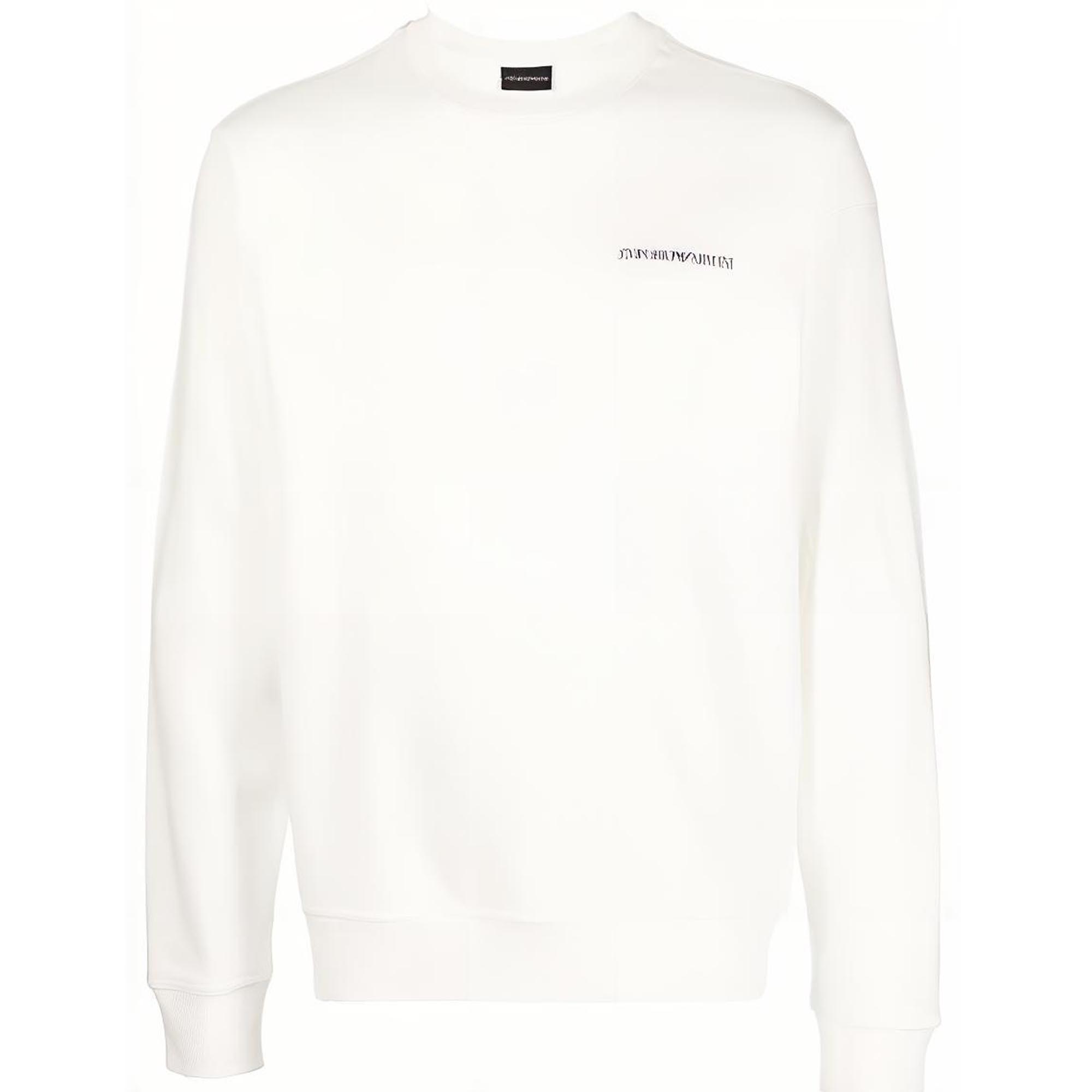 Emporio Armani SS22 White Crewneck Pullover Sweatshirt with Logo 3L1MFZ1JRIZ-0101