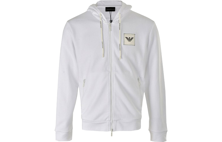 Emporio Armani SS22 White Logo Patch Zip-Up Hoodie with Drawstring 6G1MG0-1J36Z-0100