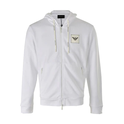 Emporio Armani SS22 White Logo Patch Zip-Up Hoodie with Drawstring 6G1MG0-1J36Z-0100