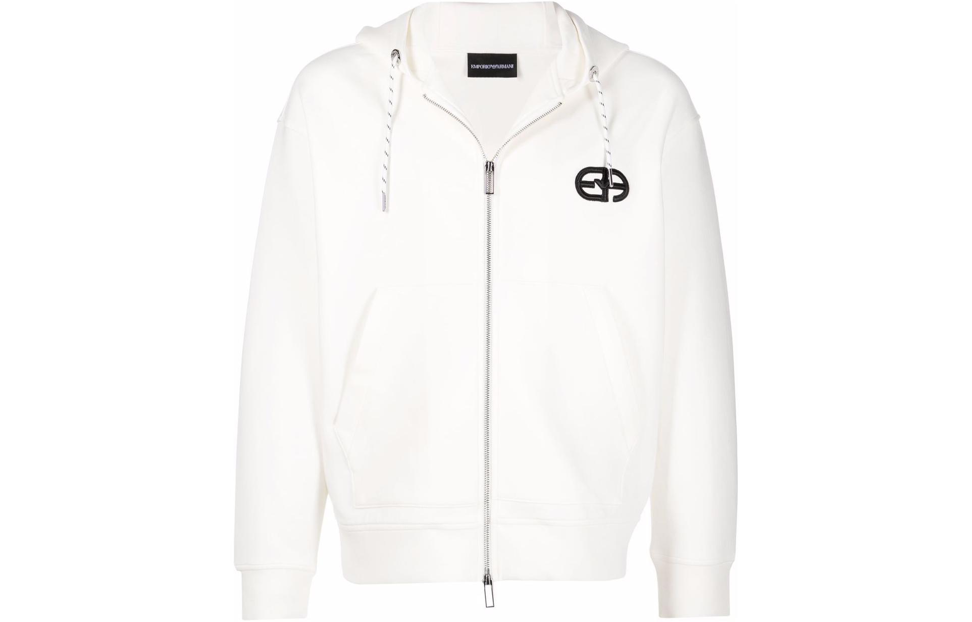 Emporio Armani SS22 White Logo Zip-Up Hoodie Jacket 3L1MFT-1JHSZ-0101