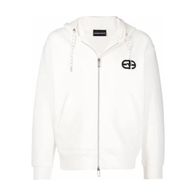 Emporio Armani SS22 White Logo Zip-Up Hoodie Jacket 3L1MFT-1JHSZ-0101