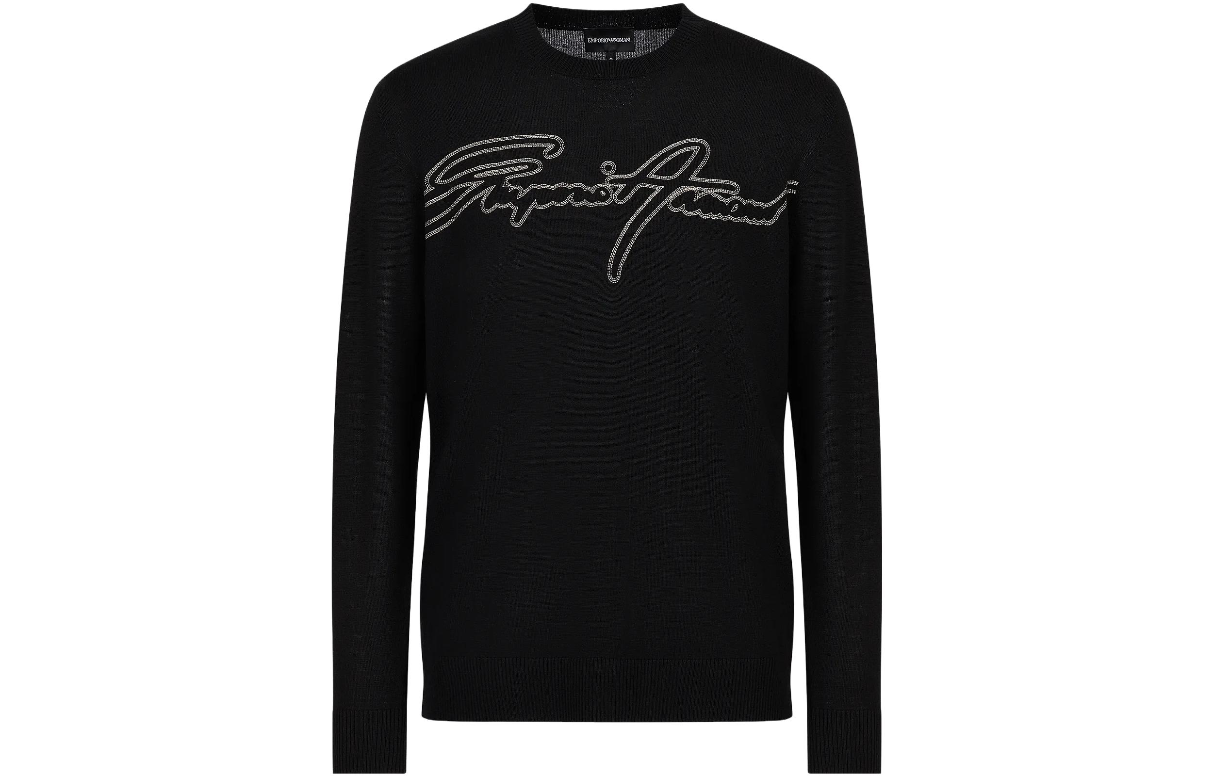 Emporio Armani SS23  Black Crewneck Sweater with Logo Embroidery. 3R1MXN1-MEYZ1-0999