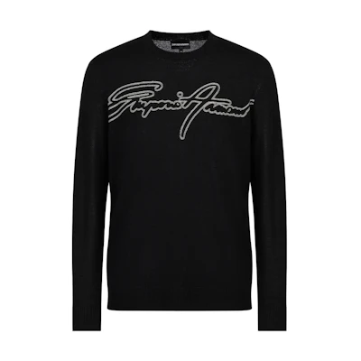 Emporio Armani SS23 Black Crewneck Sweater with Logo Embroidery. 3R1MXN1-MEYZ1-0999
