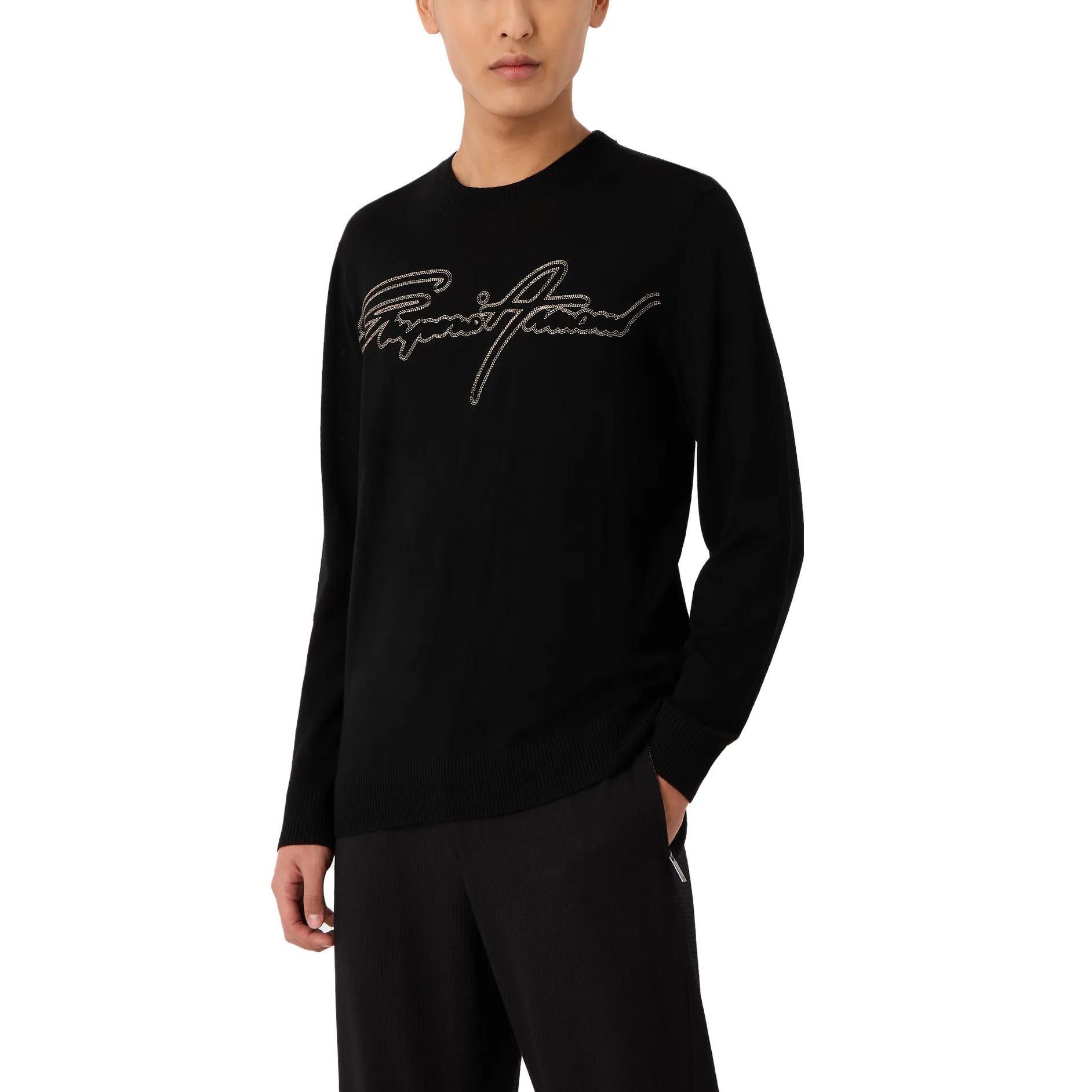 Shop エンポリオ・アルマーニ SS23 ロゴ刺繍入りブラッククルーネックセーター. 3R1MXN1-MEYZ1-0999