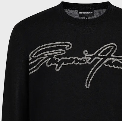 エンポリオ・アルマーニ SS23 ロゴ刺繍入りブラッククルーネックセーター. 3R1MXN1-MEYZ1-0999 Details for エンポリオ・アルマーニ SS23 ロゴ刺繍入りブラッククルーネックセーター. 3R1MXN1-MEYZ1-0999