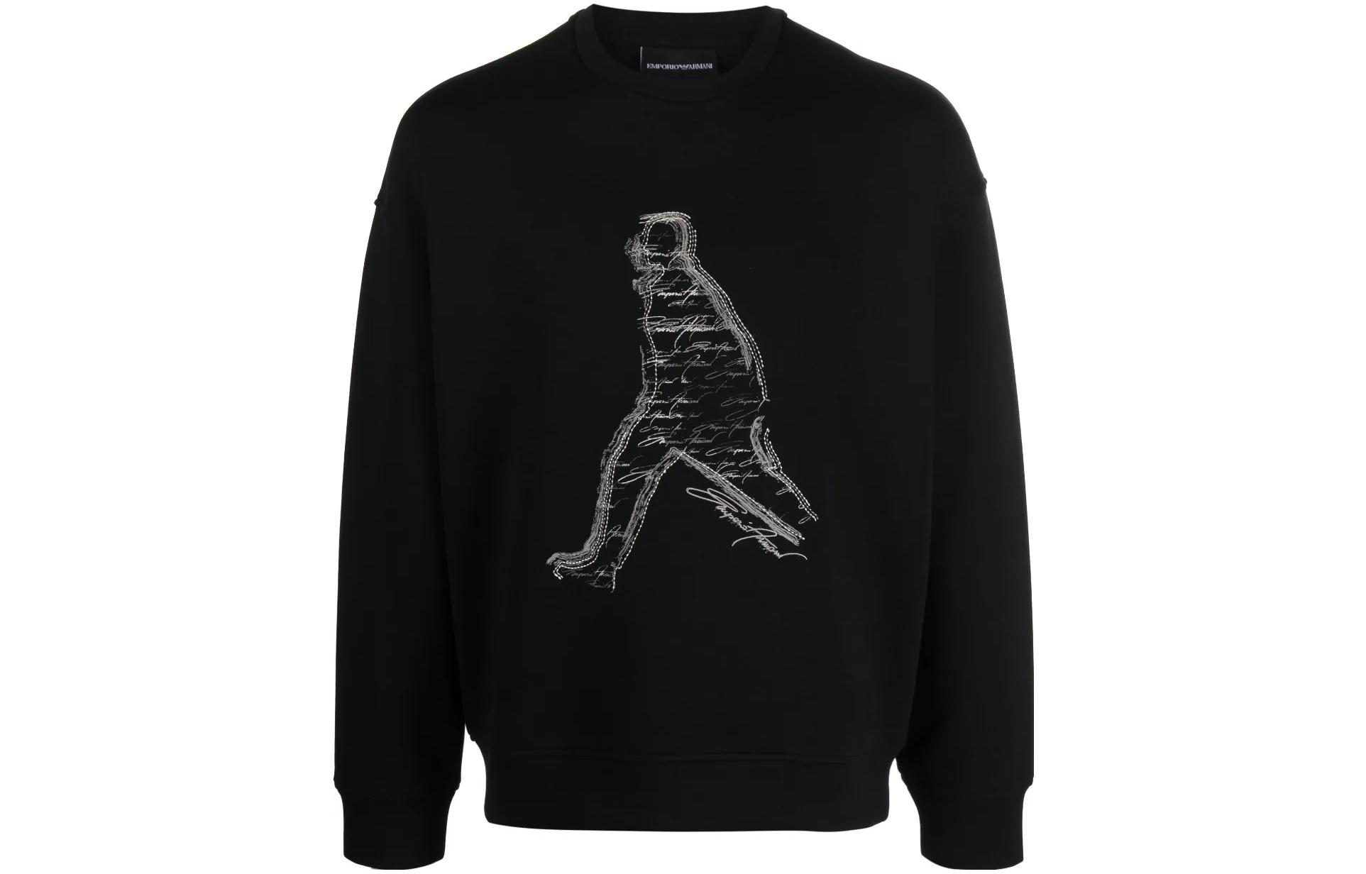 Emporio Armani SS23  Black Crewneck Sweatshirt with Embroidered Silhouette. 3R1MDQ-1JHSZ-0999