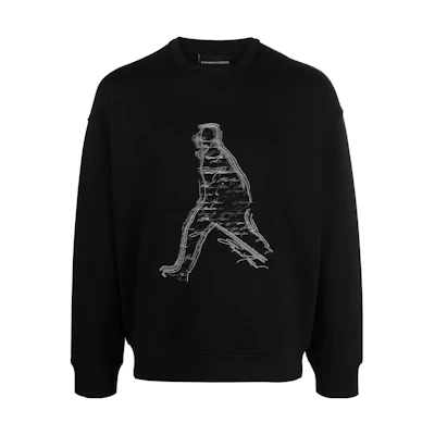 Emporio Armani SS23 Black Crewneck Sweatshirt with Embroidered Silhouette. 3R1MDQ-1JHSZ-0999