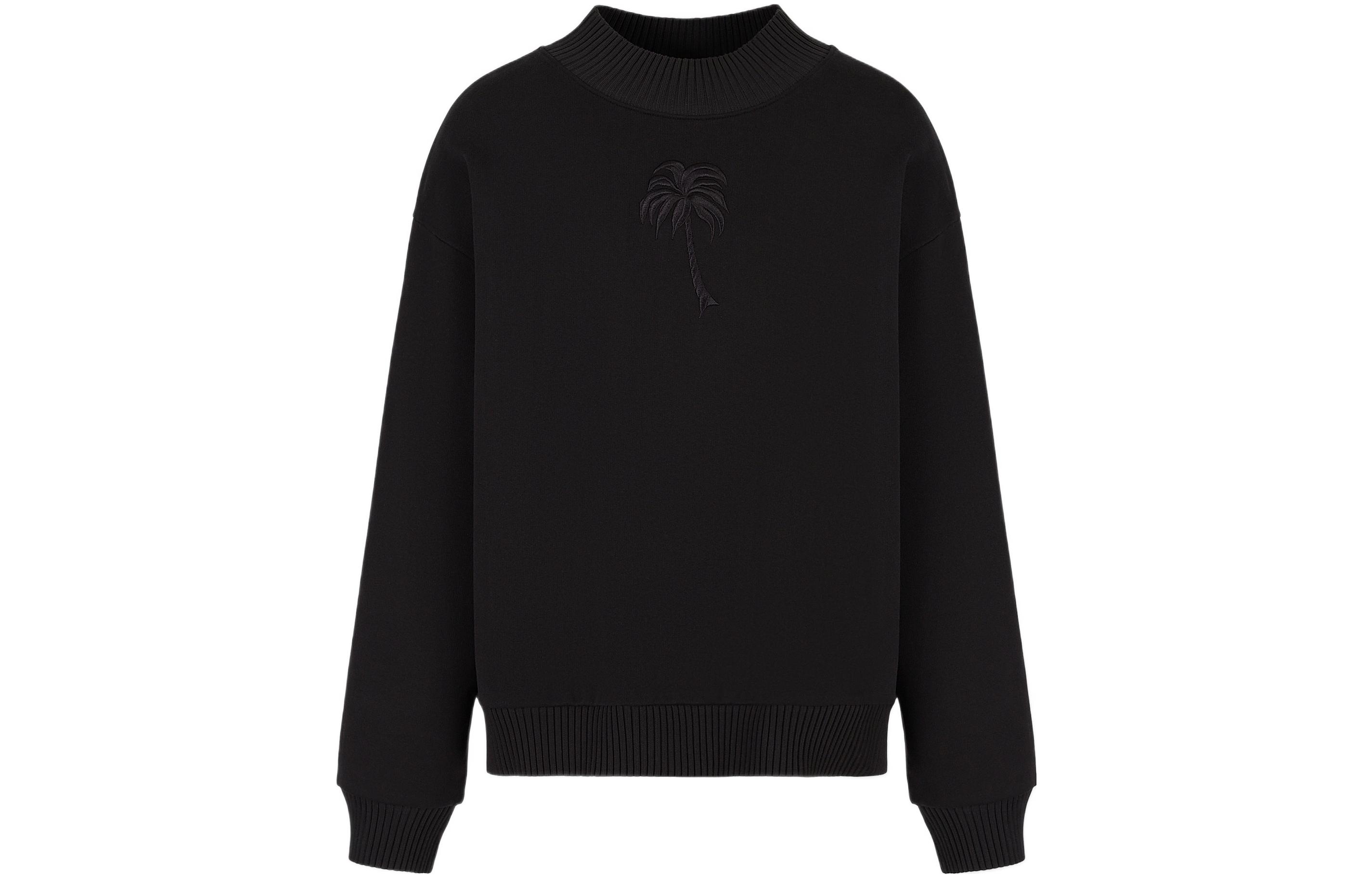 Emporio Armani SS23  Black Crewneck Sweatshirt with Palm Tree Embroidery 3R1M6S-1JZ1Z-0089