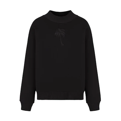 Emporio Armani SS23 Black Crewneck Sweatshirt with Palm Tree Embroidery 3R1M6S-1JZ1Z-0089