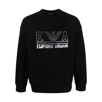 Emporio Armani SS23 Black Crewneck Sweatshirt with Logo Print. 3R1MBT-1JHSZ-0098
