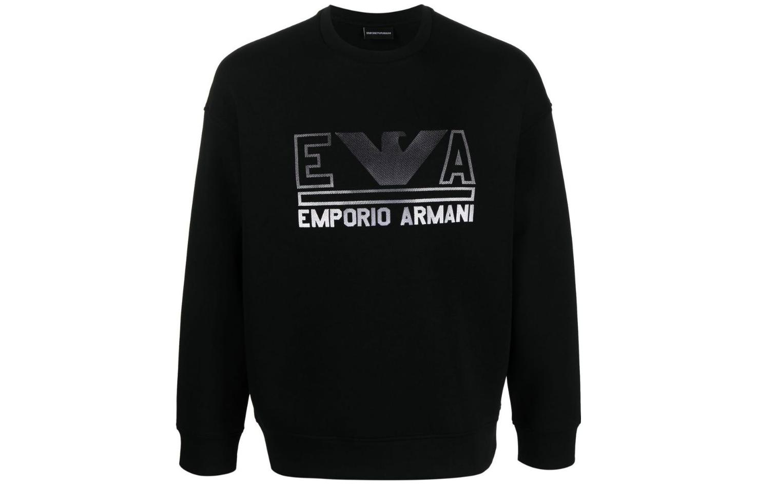 Order Emporio Armani SS23  Black Crewneck Sweatshirt with Logo Print. 3R1MBT-1JHSZ-0098