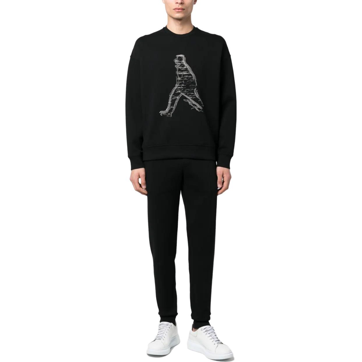 Lookbook Emporio Armani SS23  Black Crewneck Sweatshirt with Embroidered Silhouette. 3R1MDQ-1JHSZ-0999