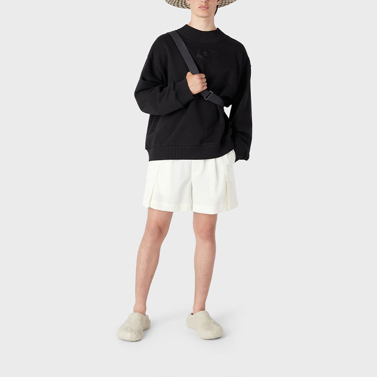 Lookbook エンポリオアルマーニ SS23 ブラッククルーネックスウェットシャツ パームツリー刺繍 3R1M6S-1JZ1Z-0089