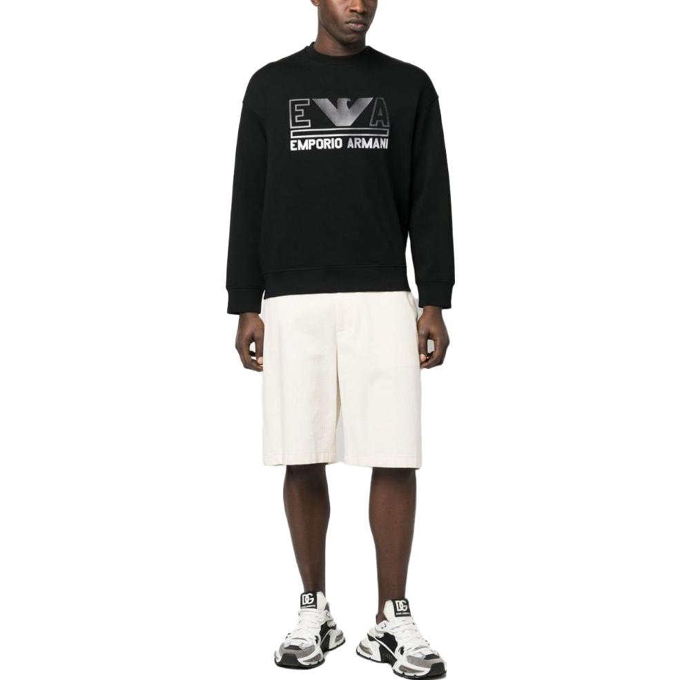 Lookbook Emporio Armani SS23  Black Crewneck Sweatshirt with Logo Print. 3R1MBT-1JHSZ-0098