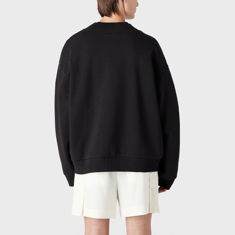 Shop エンポリオアルマーニ SS23 ブラッククルーネックスウェットシャツ パームツリー刺繍 3R1M6S-1JZ1Z-0089