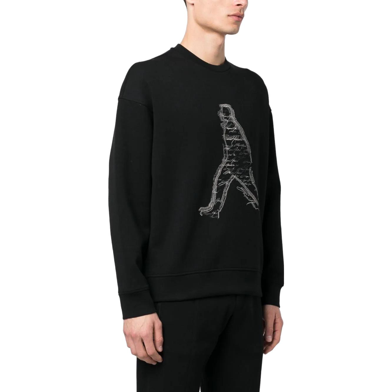 Purchase Emporio Armani SS23  Black Crewneck Sweatshirt with Embroidered Silhouette. 3R1MDQ-1JHSZ-0999