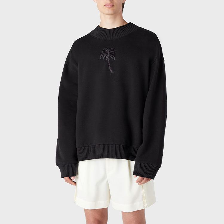 Purchase エンポリオアルマーニ SS23 ブラッククルーネックスウェットシャツ パームツリー刺繍 3R1M6S-1JZ1Z-0089