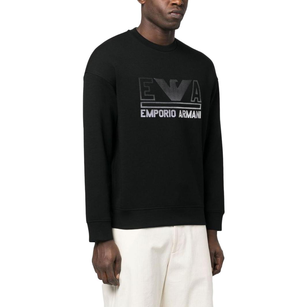 Purchase Emporio Armani SS23  Black Crewneck Sweatshirt with Logo Print. 3R1MBT-1JHSZ-0098