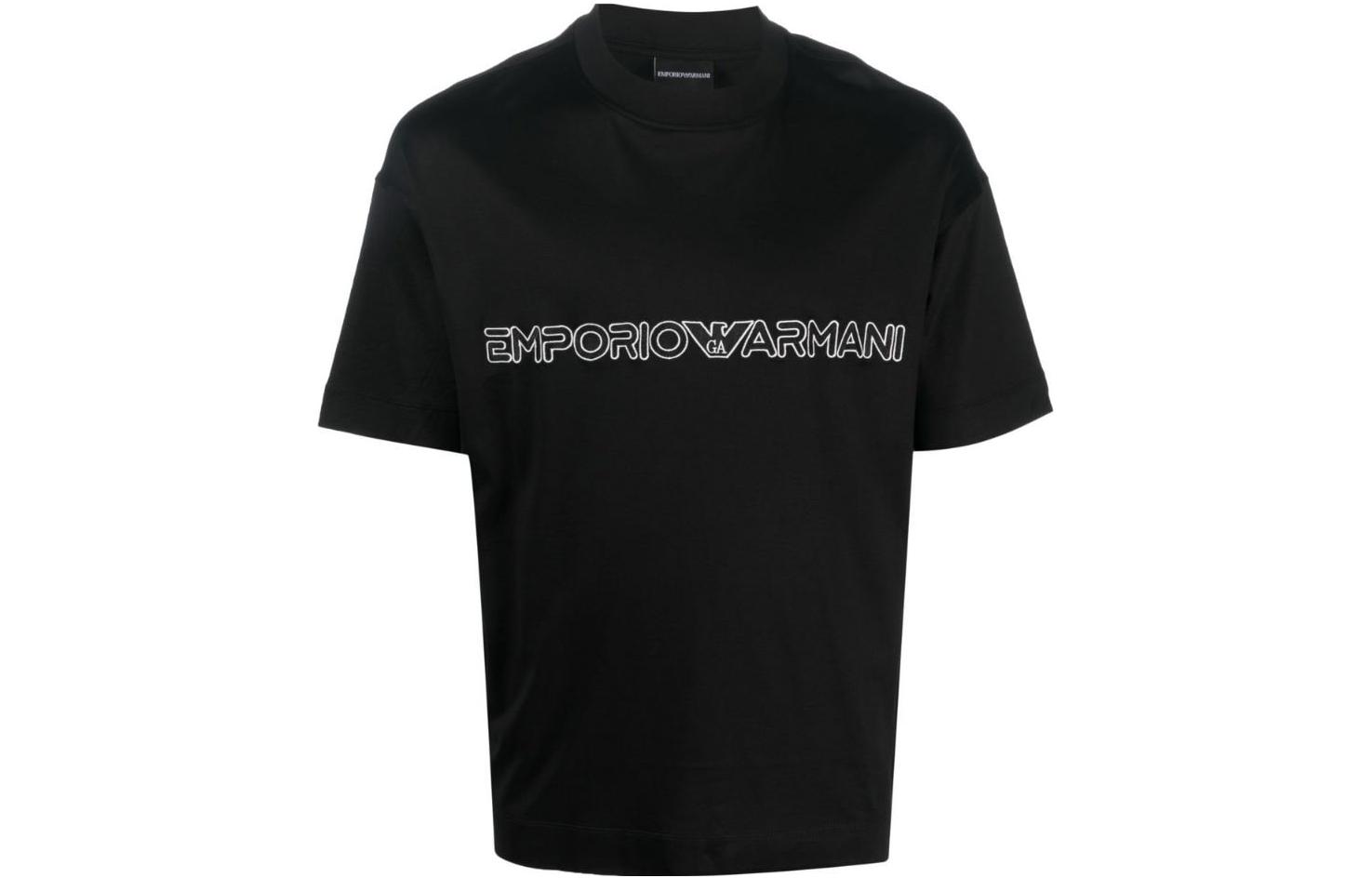 Order EMPORIO ARMANI SS23  Black Crewneck T-Shirt with Logo Print. 3R1TBD-1JUVZ-0999