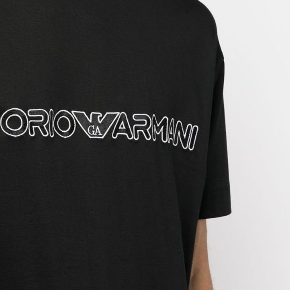Details for EMPORIO ARMANI SS23  Black Crewneck T-Shirt with Logo Print. 3R1TBD-1JUVZ-0999