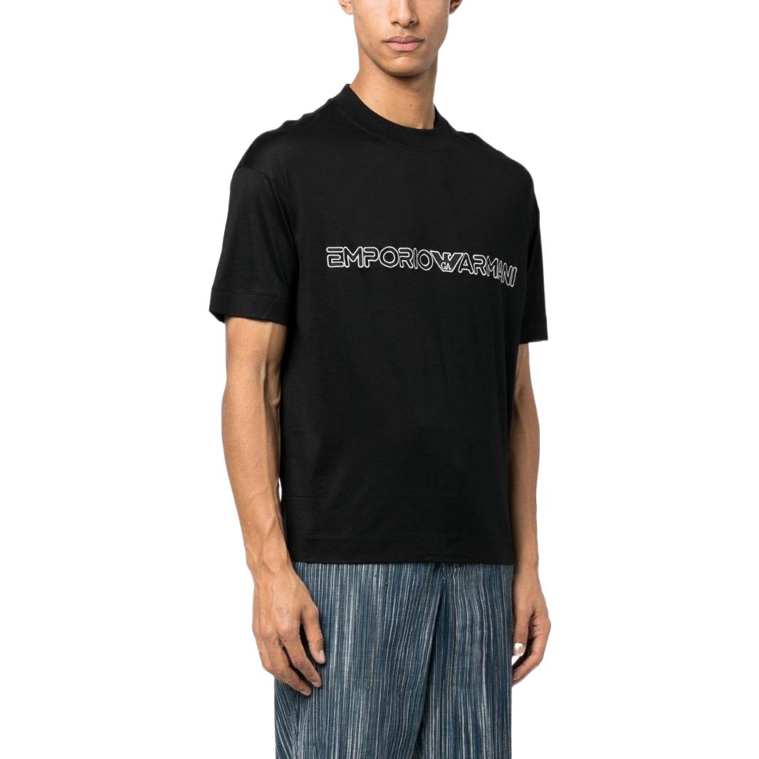 Sizing EMPORIO ARMANI SS23  Black Crewneck T-Shirt with Logo Print. 3R1TBD-1JUVZ-0999