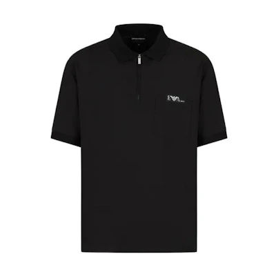 Emporio Armani SS23 Black Eagle Logo Half-Zip Polo Shirt. 3R1F6R-1J55Z-0999
