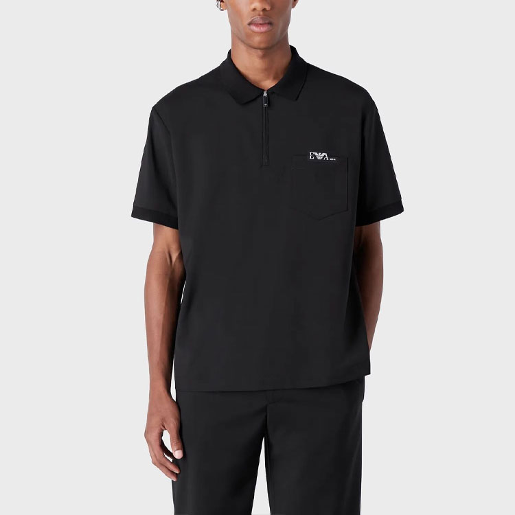 Details for エンポリオアルマーニ SS23 ブラック イーグルロゴ ハーフジップ ポロシャツ 3R1F6R-1J55Z-0999