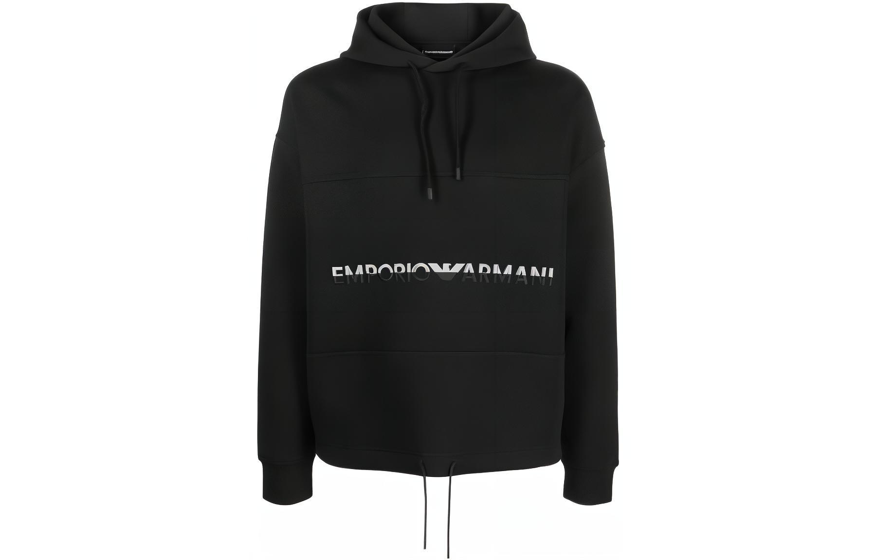 Emporio Armani SS23  Black Hoodie with Embroidered Letter Logo. 6R1MCM-1JHSZ-0999