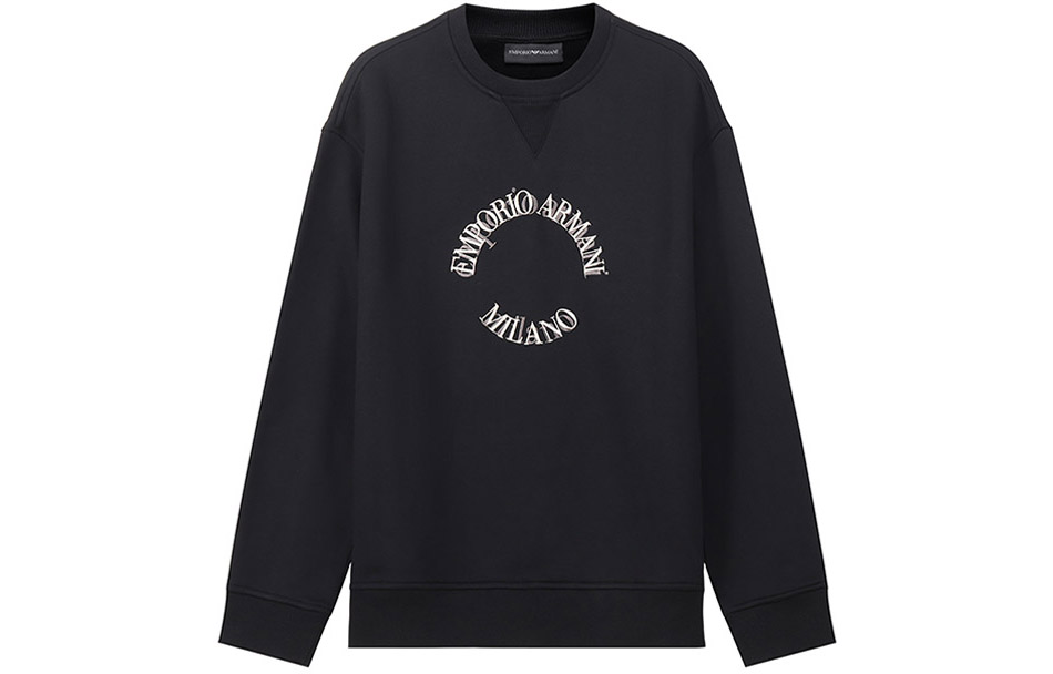 EMPORIO ARMANI SS23  Black Logo Embroidered Sweatshirt. 6L1MC3-1JQNZ-0031