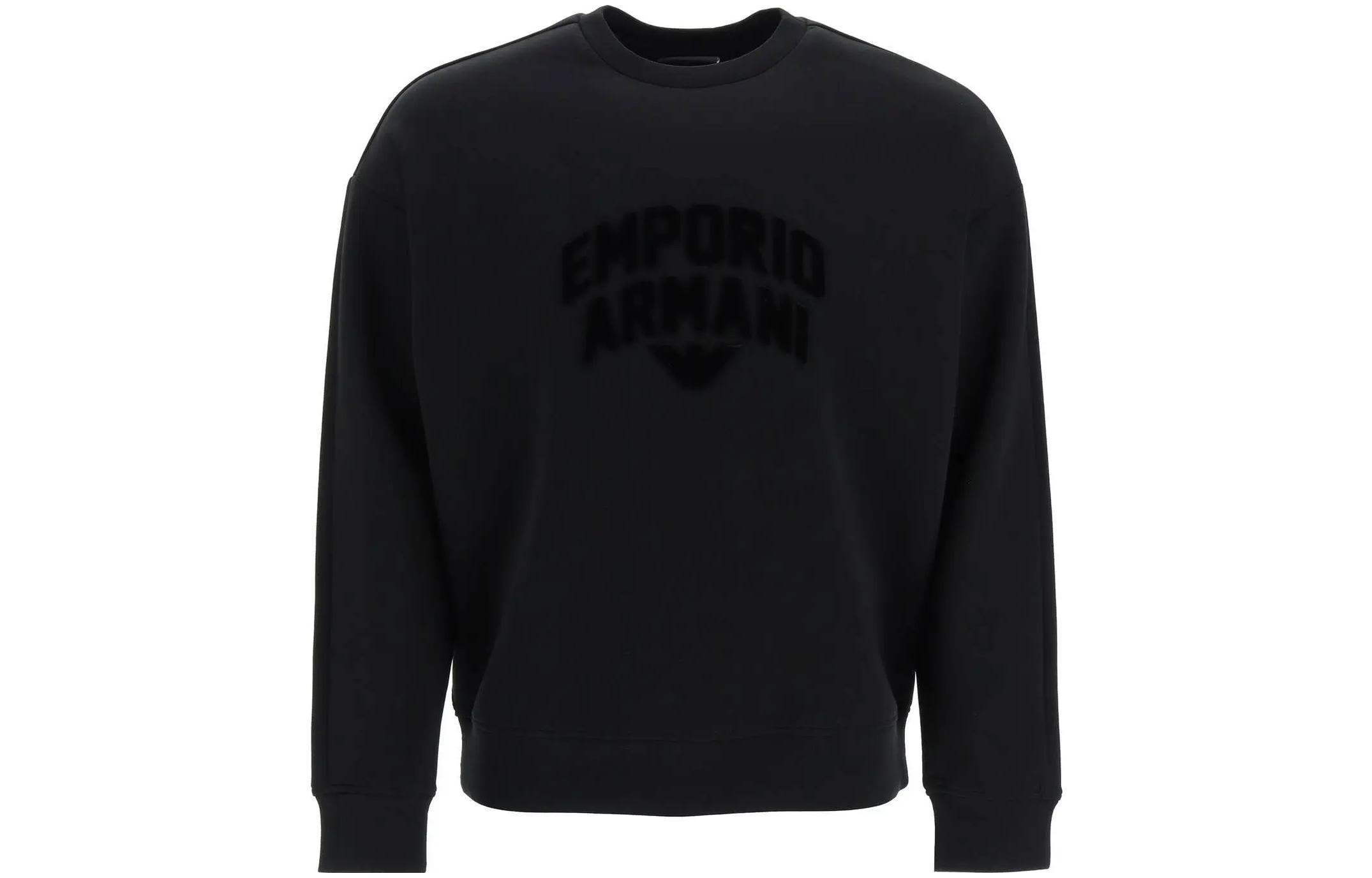 EMPORIO ARMANI SS23  Black Logo Print Crewneck Sweatshirt. 3R1MBE-1JHSZ-0086