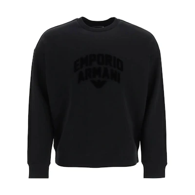 EMPORIO ARMANI SS23 Black Logo Print Crewneck Sweatshirt. 3R1MBE-1JHSZ-0086