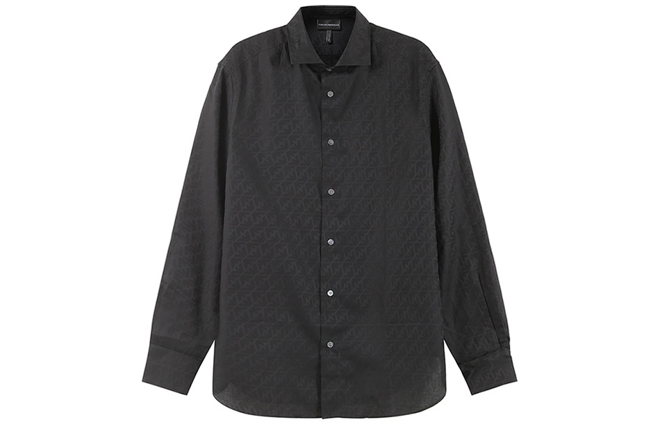 EMPORIO ARMANI SS23  Black Pattern Print Long-Sleeve Button-Up Shirt. 3R1C86-1K0DZ-F082