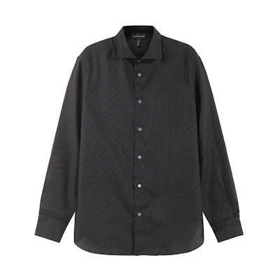 EMPORIO ARMANI SS23 Black Pattern Print Long-Sleeve Button-Up Shirt. 3R1C86-1K0DZ-F082