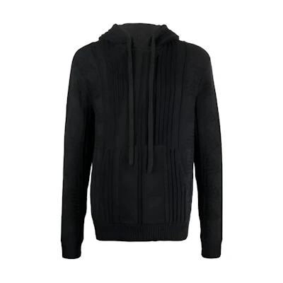 Emporio Armani SS23 Black Ribbed Knit Long Sleeve Hoodie Pullover 6L1MVB-1M10Z-0631