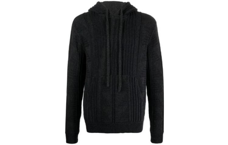 Order Emporio Armani SS23 Hoodie Hitam Ribbed Knit Lengan Panjang Pullover 6L1MVB-1M10Z-0631