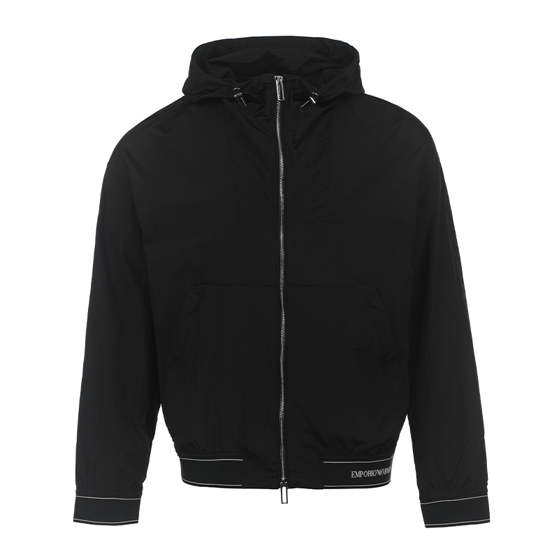 Emporio Armani SS23  Black Solid Color Hooded Zip Jacket. 3R1BR8-1NKWZ-0999