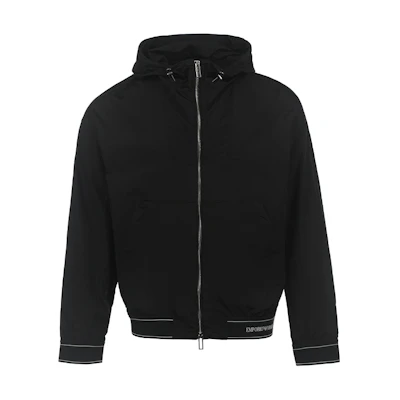 Emporio Armani SS23 Black Solid Color Hooded Zip Jacket. 3R1BR8-1NKWZ-0999