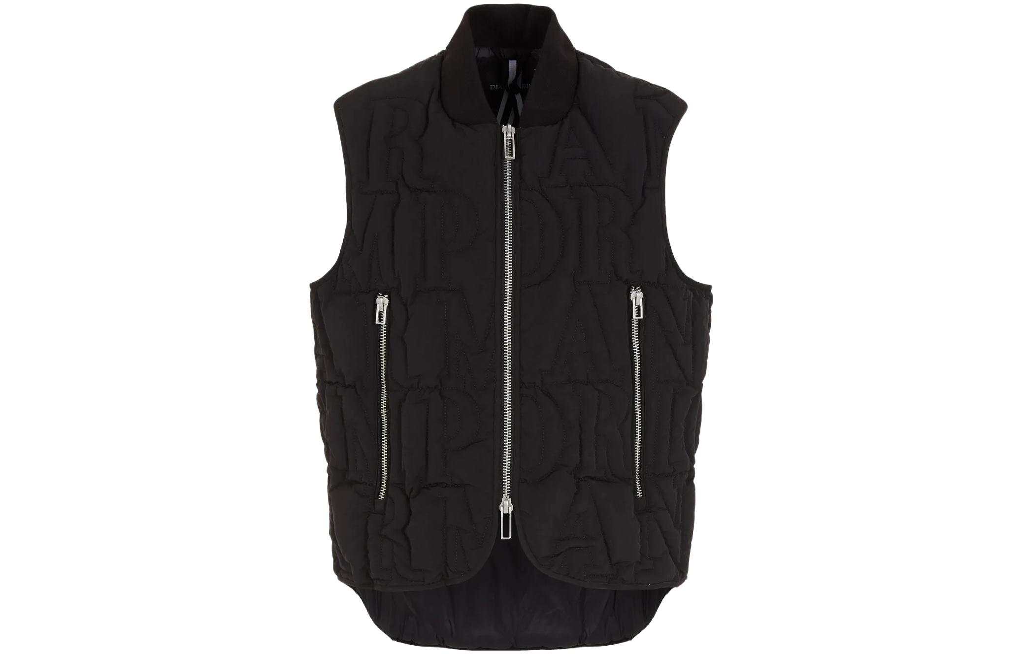 Emporio Armani SS23  Black Solid Color Zip Pocket Stand Collar Vest 6R1BN81-NZKZ1-0999