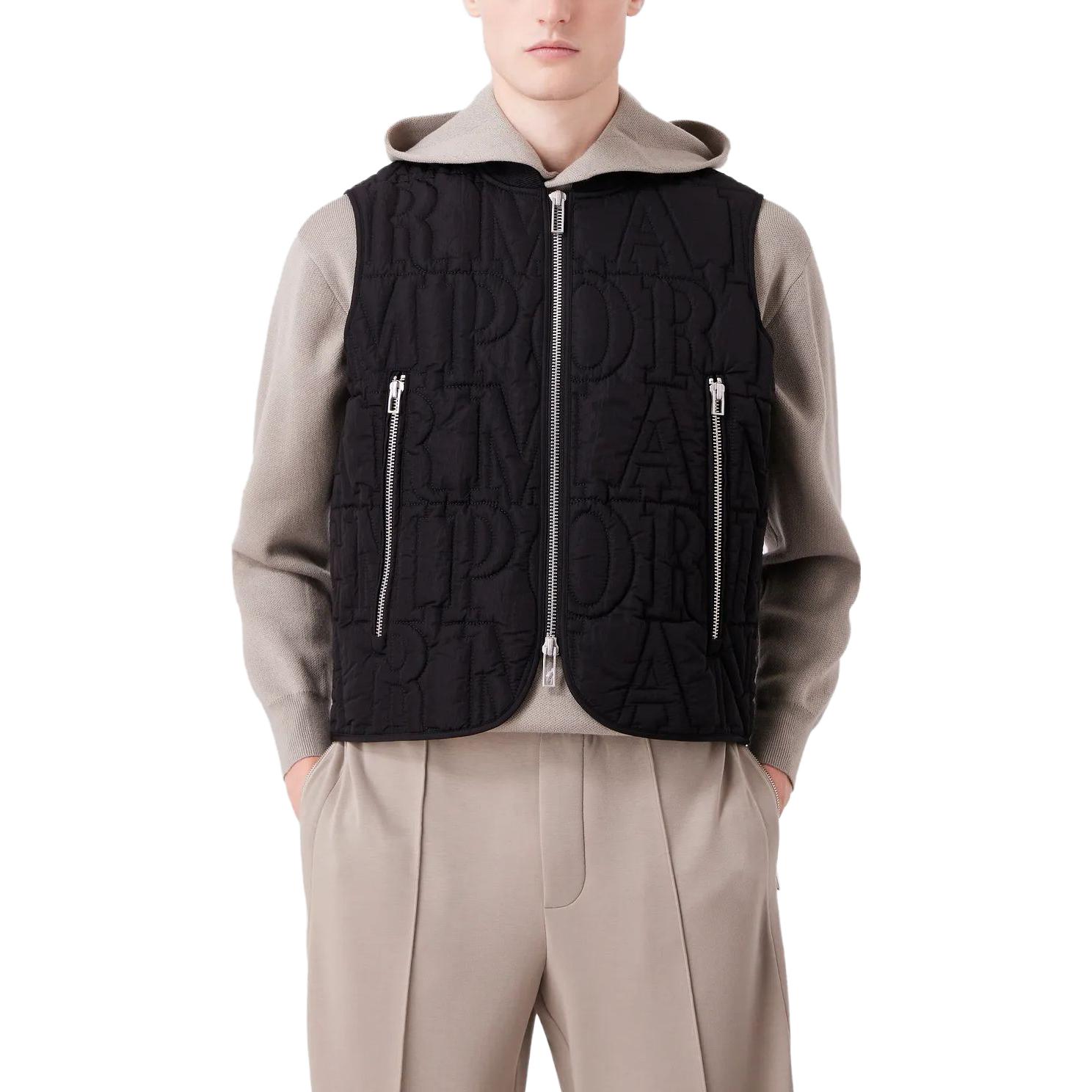 Shop 艾玛波利阿玛尼 SS23 黑色纯色拉链口袋立领马甲 6R1BN81-NZKZ1-0999