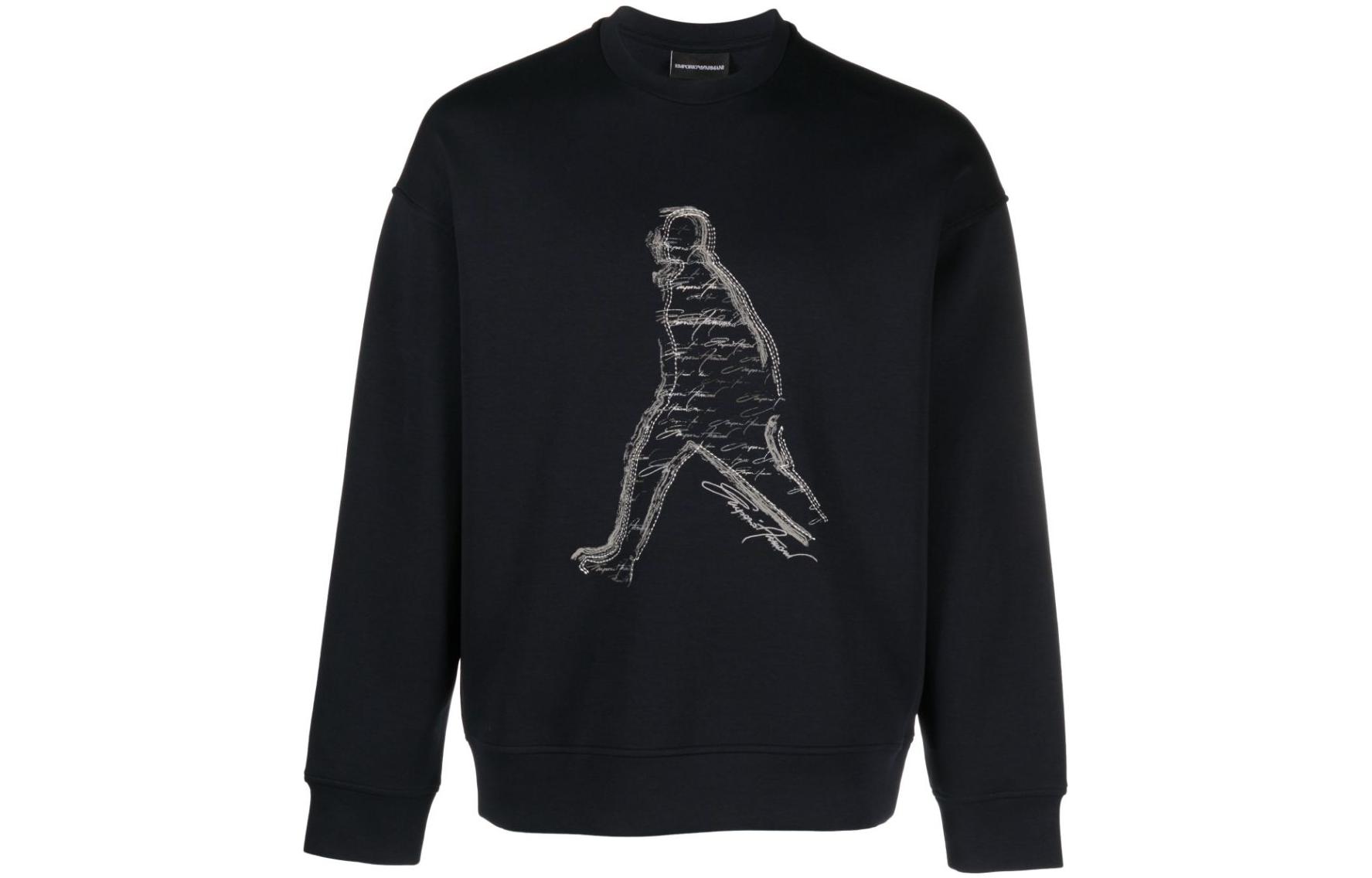 Emporio Armani SS23  Blue Crewneck Sweatshirt with Embroidered Silhouette. 3R1MDQ-1JHSZ-0920