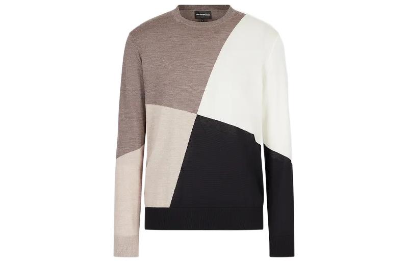 EMPORIO ARMANI SS23  Colorblock Crewneck Pullover Sweater Brown. 3R1MXE1-MEQZ1-F409