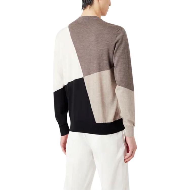 Shop EMPORIO ARMANI SS23  Colorblock Crewneck Pullover Sweater Brown. 3R1MXE1-MEQZ1-F409