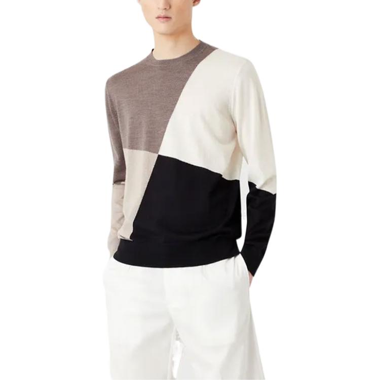 Purchase EMPORIO ARMANI SS23  Colorblock Crewneck Pullover Sweater Brown. 3R1MXE1-MEQZ1-F409